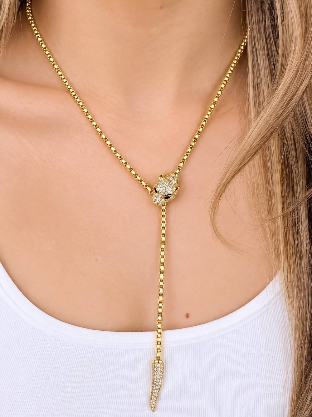 Gold Crystal Panther Lariat Necklace - Women's Jewelry